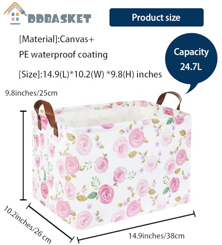 Image of Rose Pink Baby Basket Nursery Baskets Girl Baby Storage Bins Rectangular Cute Kids Toy Storage Bin Organizer Book Shelf Basket Rose Room Decor(Pink Rose)