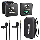 Rode Wireless GO II - Sistema de micrófono inalámbrico de 2 canales (incluye 2 pilas Lavalier GO y funda blanda de keepdrum)