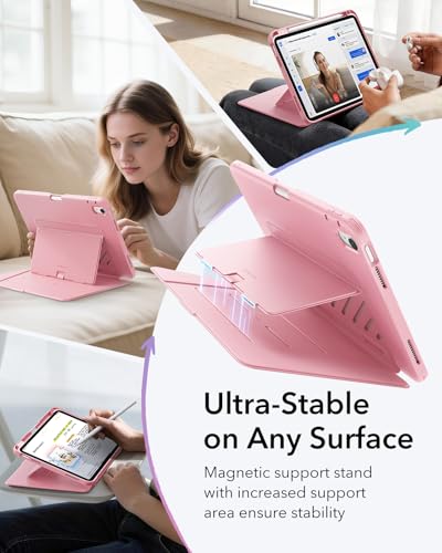 Image of ESR for iPad (A16) 11th Generation Cover, iPad 11th /10th Gen Cover (2025 /2022), Vertical Stand Case, Multi Stand Angles, Ultra-Stable Case with Pencil Holder, Flip Series, Pink