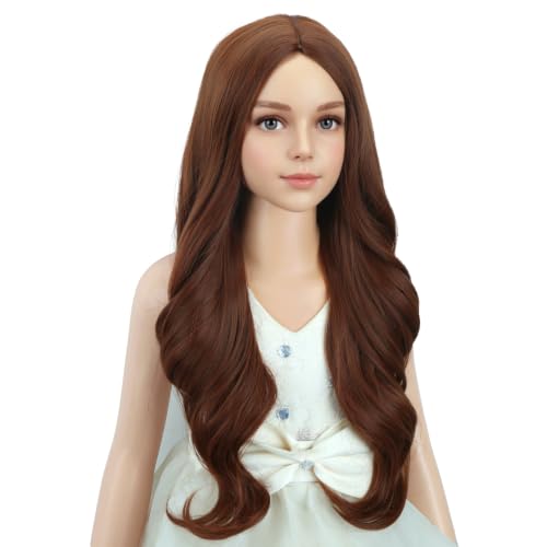 Image of PATTNIUM Girls Ginger Orange Wig Long Orange Wavy Curly Children Wig Kids Middle Part Wavy Wigs Synthetic Halloween Cosplay Costume Wigs