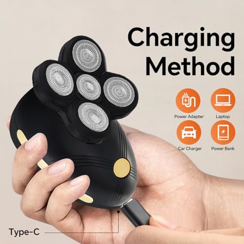 Image of Head Shaver for Bald Men - Electric Rotary Razor Rechargeable - Waterproof 5D Bald Head Shavers 9500 RPM High Speed Fast Shaving Beard Trimmer Type-C Charge for Scalp Face Beard Close Shave