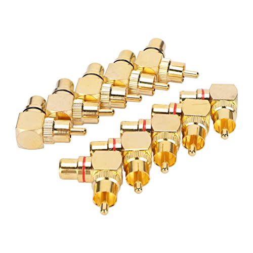 Gold Plated 90 Degree Right Angle Male to Female L Type Audio Video AV Adapter, 10 Pack 90 Degree Audio Adapters for TV