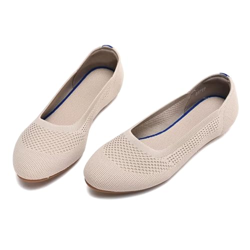 Image of poemlady Women's Ballet Flat Shoes Dress Shoes Knit Round Toe Slip On Ballerina Walking Flats Shoes for Woman Low Wedge Casual