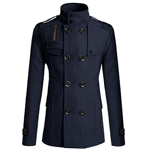 Men's Notch Lapel Double Breasted Long Trench Coat Casual Cotton Blend Peacoat Winter Long Jacket