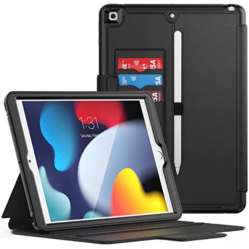 Ipad 9Th/ 8Th /7Th Generation Case 10.2'', Seymac Stock Smart Magnetic Auto Sleep Cover With Card Pocket Steady Stand For Ipad Ipad 9Th/ 8Th /7Th Generation 2021/2020/2019 - Black #TOP9