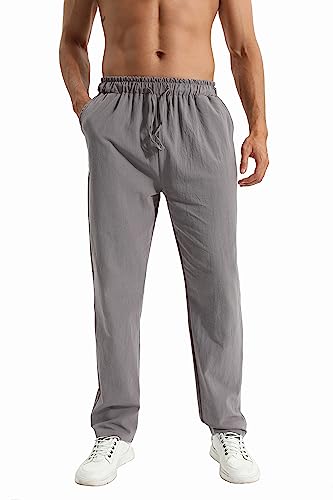 Men's Linen Pants Casual Long Pants - Loose Lightweight Drawstring Yoga Beach Trousers Casual Trousers