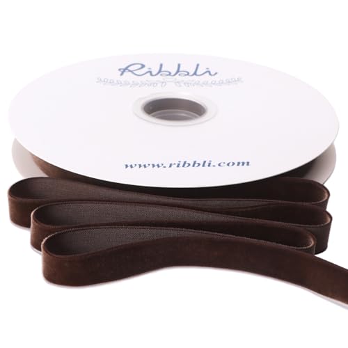 Ribbli Brown Velvet Ribbon 5/8 Inches Continuous 25 Yard Spool Brown Christmas Ribbon for Gift Wrapping Crafts Home Decor