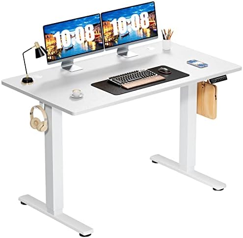 Electric Standing Desk - Height Adjustable Desk, 48 x 24 Inches Ergonomic Stand up Desk with Memory Preset, Sit Stand Computer Home Office Desk Standing Table with T-Shaped Metal Bracket, White