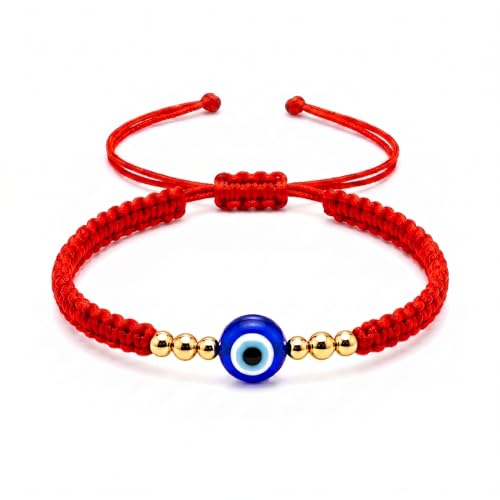 BIHILGRNT Red Evil Eye Bracelet Protection Bracelet for Women Men Adjustable Red String Bracelet with Blue Evil Eye Bead Red String Handmade Cord Good Luck Jewelry (1 pack)