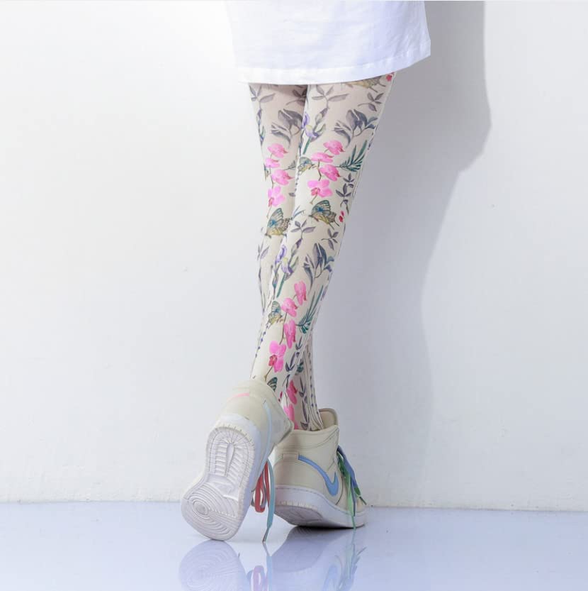 Image of Sahabowi Women Tights, Sheer High Waist Pantyhose, Vintage Control Top Stockings, Siwa opaque print1