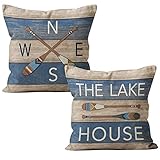 M-Qizi The Lake House Throw Pillow Covers, Gift for Lake Lover, Lake Home Cabin Paddle Decorative...
