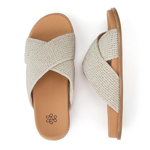 Image of The Sak Penelope Slide Sandal - Women's Flat Fashion Slides with Soft Cushion Sole -Hand Crochet Slip On Sandals For Everyday
