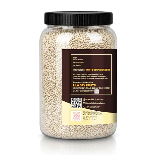 Image of LILA DRY FRUITS Safed Til 500 Grams White Sesame Seeds | Premium Raw Til Seeds for Cooking, Baking, Roasting & Daily Nutrition | Natural Sesame Seed for Laddu, Tilkut, Chikki and Kitchen Use