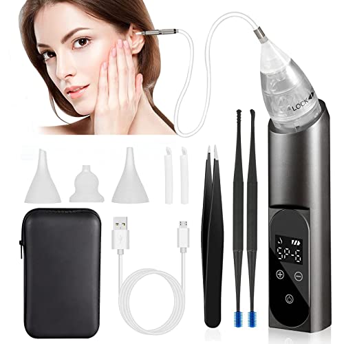 Ear Vacuum Wax Removal Tool with with Carrying Case 6 Levels Electric Strong Suction Ear Vacuum Wax Remover USB Charge Ear Vacuum Cleaner Ear Wax Suction Remover Device for Adults and Kids (Black)