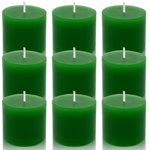 Image of 9 Packs Green Votive Candles, Small Unscented 1.5 Inch Diameter Wax Candles for Home Wedding, Party, Table Decor - 8 Hours Burn Time (1.5 inch W x 1.25 inch H)