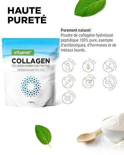 Collagène en Poudre 1000 g - 100% Collagène Bioactif hydrolysat Peptides - collagène type 1, 2 & 3 - Goût Neutre - Sans additifs – Image 4