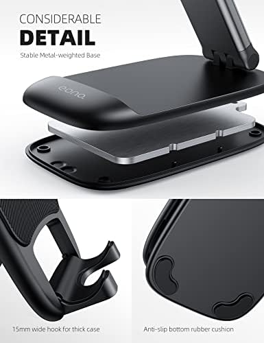 Amazon Brand - Eono Adjustable Phone Stand for Desk - Foldable Phone Holder Cradle Dock for iPhone 13 11 Pro, 12 Pro Max Mini, Xs Max, X, 8, 7, 6 Plus, SE, Samsung S21 S20, 4"-8" Mobile Phones - Black