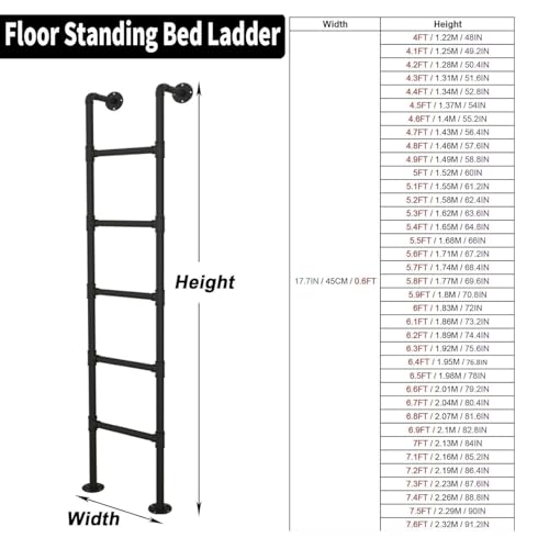 Image of Wall Mounted Metal Ladder for Home Loft, 3.3 Ft-8 Ft Height Entrance Egress Ladder, Window Well Escape Ladder, Loads 330lbs and Easy to Install, for Dorm, Library, Bed, Deck, RV (Size : 4.8F