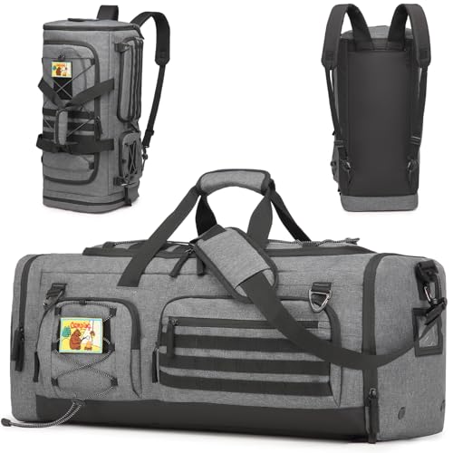 FRETHIND 50L Herren Sporttasche mit Nass- & Schuhfach Rucksack 3 in 1 Reisetasche Handgepäck Sport Duffel Tasche für Training Gym Schwimmen Weekender (Grau)