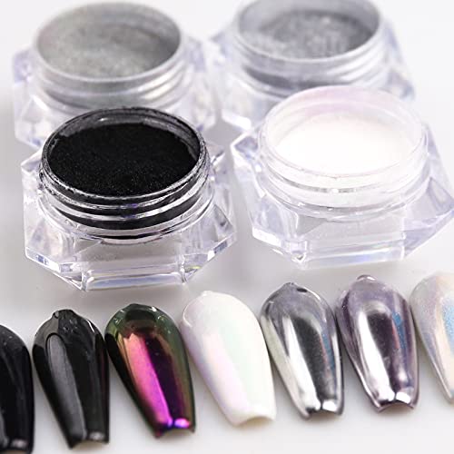 BISHENGYF 4 Boxen Nagel Glitzern Pulver Neon Meerjungfrau Chrom Nail Glitzerpuder Holographic Laser Chrom Staub… – Bild 5