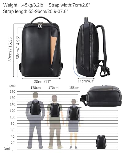Masa Kawa Slim Leather 15" Laptop Backpack for Women Men Small Business Travel Office Work Computer Rucksack Bag Executive Casual Daypack, Black - Image 4