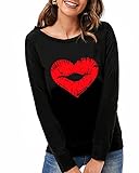 Funny Heart Lip Print Sweatshirt Womens Valentines Gift Crewneck Love Shirt Long Sleeve Casual Heart...