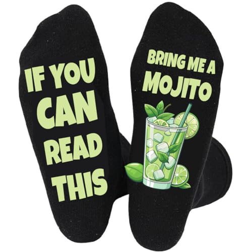 Funny Mojito Socks for Men and Women – Bring Me a Mojito Socks – If You Can Read This Socks – Cocktail Lover Gift – Black Crew Socks
