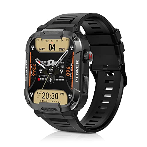 Smartwatch Herren mit Telefonfunktion, 1,85" Touchscreen Militär Fitnessuhr, Sportuhren Fitness Tracker mit 114 Sportmodi 5ATM Wasserdicht Armbanduhren mit Blutdruckmessung Herzfrequenz Schrittzähler