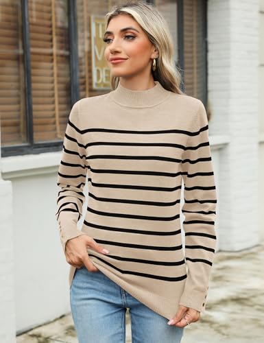 Qirno Womens Mock Neck Long Sleeve Knit Sweaters Turtleneck Casual Lightweight Button Cuffs Fall Pullover Sweater4