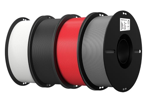 Image of Creality PLA Filament 1.75mm Bundle 4KG, High Precision + /-0.02mm 3D Printer Filament, Consistent Extrusion, Smooth Printing, 4 Pack 1KG Spool, Fits for Most FDM 3D Printers(Black,White,Grey,Red)