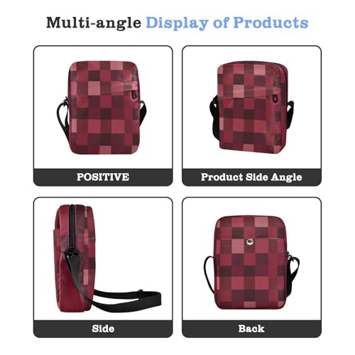 crossbody messenger bag shoulder bags Womens Cross Body Purses Adjustable Strap for business business- Fresh Squares Burgundy Red4
