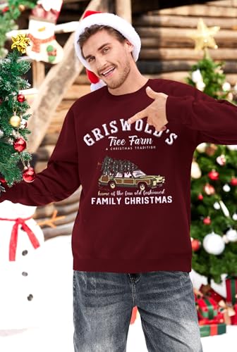 Arvilhill Men Christmas Pullover Ugly Jumper Vacation Xmas Naughty Idea Raglan Vintage Adult Burgundy Griswold Tree XXL3