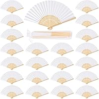 iZoeL Fächer Hochzeit Handfächer Weiß Hochzeitsfächer Faltfächer Taschenfächer Hochzeit Gäste Geschenk Bambus Papierfächer Vintage (Weiß 60 STK)