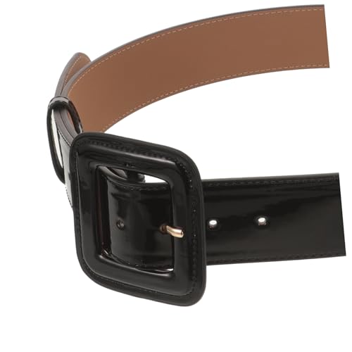 Healifty Adjustable Wide PU Patent Waist Belt for Women and Men Sleek Fashion Dress Accessory Casual Artificial Leather Corset Style Black Decorative Strap3