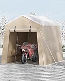 7 x 10 Ft Bike Shed ATV Storage Tent Portable Storage Shed Outdoor Carport Tarp Sheds with Roll-Up Door for Motorcycle, Car, Garden Tools Khaki