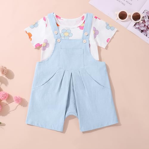 Toddler Baby Girls Summer Clothes Floral T-Shirt Top Bib Suspender Overall Shorts Set 2Pcs Infant Outfits 1-5T2