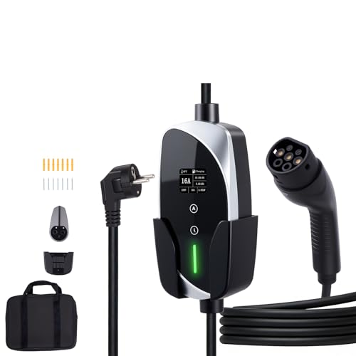 VEVOR Cargador para Vehículo Eléctrico Tipo 2 Monofásico 3,6 kW 16 A, Cargador de Pared EV con Cable de 6 m, Punto de Carga con Enchufe Schuko, Pantalla LCD, Estación de Carga y Caja de Control IP66
