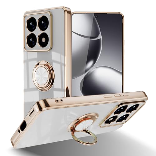 #Commissioniguadagnate<br>Custodia per Xiaomi 14T Pro 5G 360°Ring Supporto Magnetico per Auto Silicone TPU Antiurto Antigraffio Fotocamera Protezione Cover per Xiaomi 14T Pro 5G - Bianco