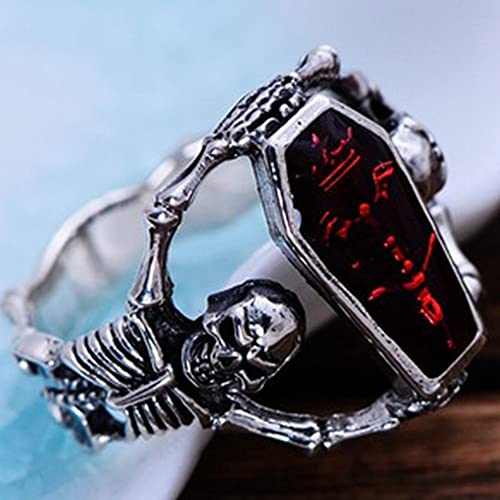 Jude Jewelers Rhodium Plated Gothic Skull Skeleton Created Red Turquoise Halloween Cocktail Party Biker Ring3