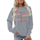 Sudaderas para mujer Believe Like Mary Trust Joseph Hope Shephrds Seek Wise Men Worship Angels Love Jesus, sudadera de cuello redondo para mujer, moderna, para invierno, cómoda, otoño, casual, gris, M