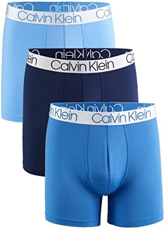 Calvin Klein Men`s Microfiber Boxer Briefs Pack of 3 (Blue(NP2214-993)/Obsidian, Medium)