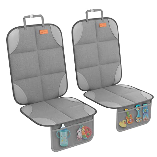 Image of SMART ELF 2 Pack Car Seat Protector-600D Fabric Waterproof (Light Grey) | Baby /Pets for Child Car Seat with Thicily Padded and Non-Slip Backing Mesh Pockets, Universal Size - Sedan SUV Truck