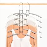 Amber Home 2pcs Space Saving Multi Layer Metal Coat Hanger, Heavy Duty 5-Tier Anti-slip Sponge Magic Clothes Hangers, Wardrobe Storage Multifunctional Shirt Sweater Suits Closet Hanger(1 Fixed Hook)
