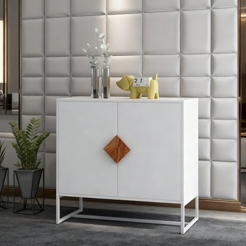 Aparador de madera maciza con asas cuadradas NaturalSquare – Armario de 2 puertas de madera maciza con diseño de asa distintiva – Mueble de almacenamiento elegante para salón y pasillo