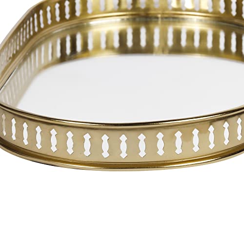 Image of Craft Brio -A TRENDY HANDICRAFTS Oval Glass Mirror Gold Plated Serving Tray Decorative Diwali Gifting Vanity Perfume Storage Pooja Wedding Gifting Trays (28 X 16 cm)