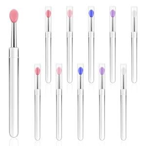 10 Pcs Lip Mask Applicator Silicone Lip Scrub Brush Lipstick Applicator Wands Reusable Lipstick Brushes Tool with Caps Makeup Beauty Scrubber Kits for Applying Mask Oil, Gloss, Balm (5 Colors)