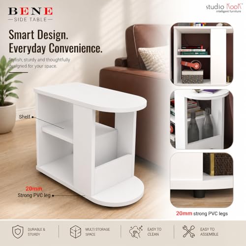 Image of Studio Kook Bene Engineered Wood Side Table | End Table with Storage, Matte Finish, DIY (DO IT Yourself) Assembly (Moonshine White)