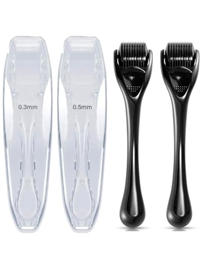 JEXOWIQ 2Pcs Derma Roller 0,3/0,5 mm,Microneedling Viso,Dermaroller Capelli,Derma Roller Capelli Viso Uomo e Donna,Microneedle Viso Capelli,per Crescita Dei Capelli,Cicatrici da Acne e Smagliature