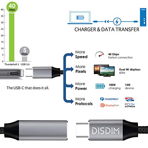 DISDIM USB C Extension Adapter Cable, [183cm/6FT] Thunderbolt 3 USB 3.1 Type-C Fast Charging,4K HD Vedio, Audio Transfer, Data Sync Extend Cord Compatible with MacBook Pro,Nintendo Switch,Pixel 3/2/XL - Thumbnail 6