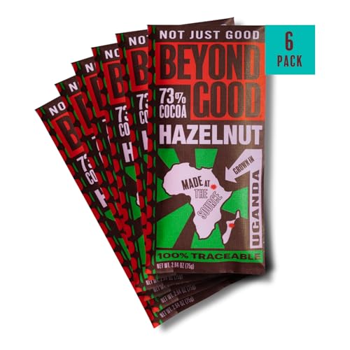 Beyond Good 73% Cocoa Dark Chocolate with Hazelnuts | 6 Pack - Chocolate Bars | Direct Trade, Vegan, Kosher, Non-GMO | Single Origin Ugandan Chocolate